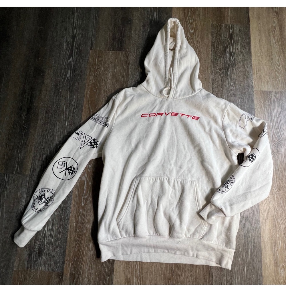 Chemistry Corvette Hoodie Mens Large White Racing Graphic Sleeve Sweatshir